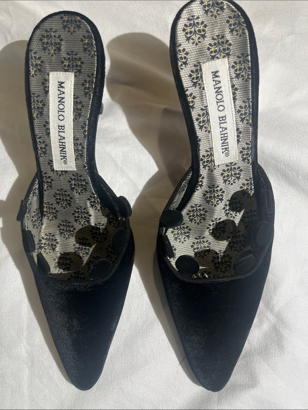 Manolo Blahnik Black Velvet Pointed Toe Slip-On Mules